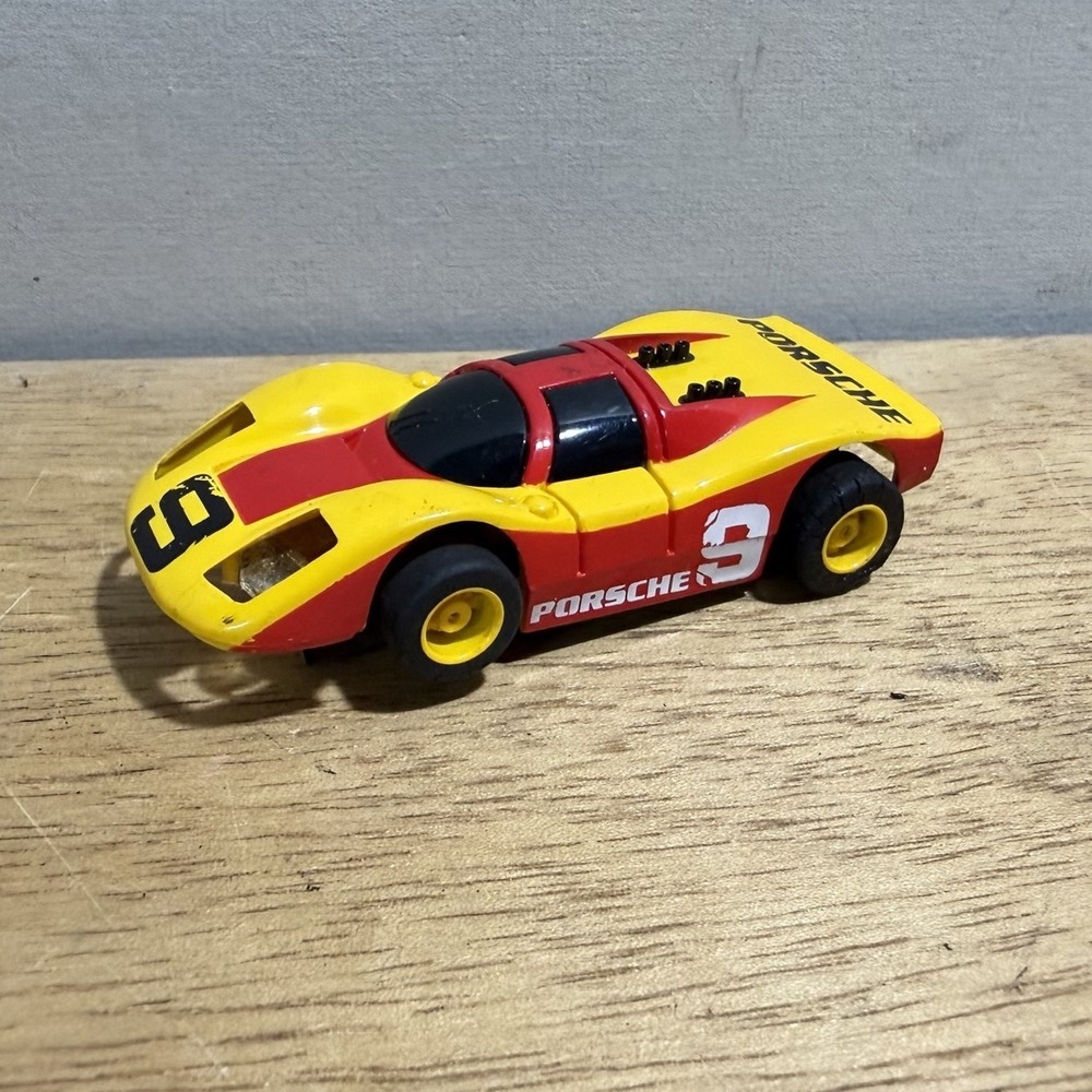 TYCO Porsche Longnose 908 Yellow Red HP7 #6973 #9 HO Slot Car Tested